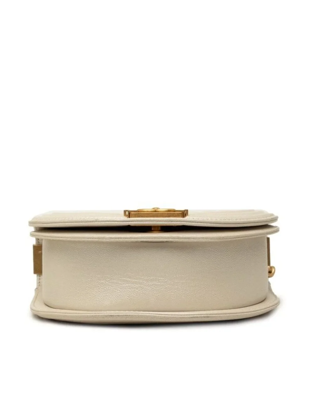 Chanel CC Logo Boy Chain Shoulder Bag White Ivory Gold Caviar Leather